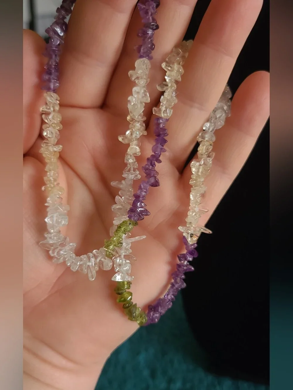 Hand Crafted Quartz, Amethyst, Peridot, And Citrine Chip-Bead Necklace
